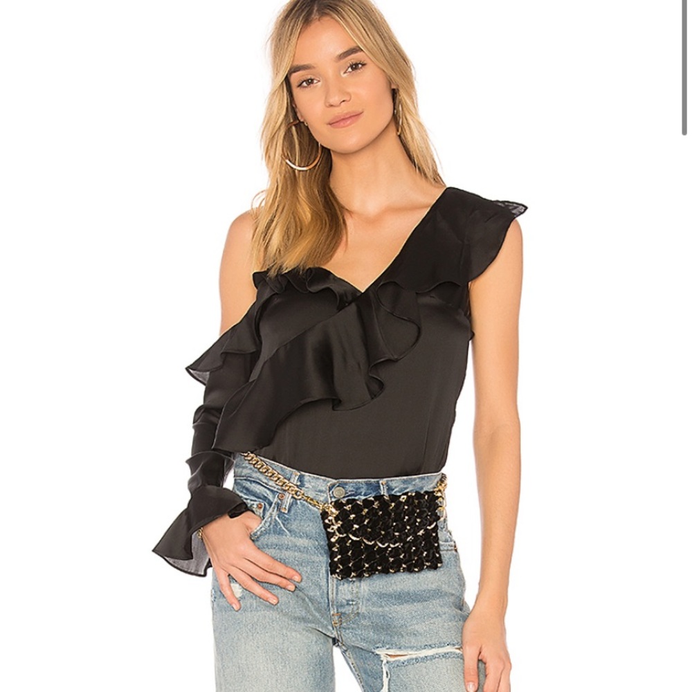 Lovers + Friends x Revolve black satin top